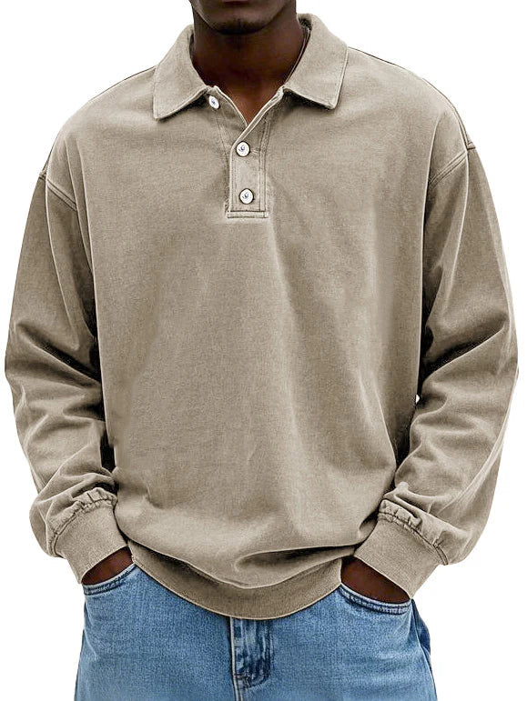 Polo Sweatshirt - Gekraagd - Gewassen - Oversized Pullover - Herenkleding-Boetiek Moda