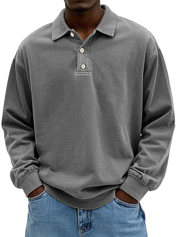 Polo Sweatshirt - Gekraagd - Gewassen - Oversized Pullover - Herenkleding-Boetiek Moda