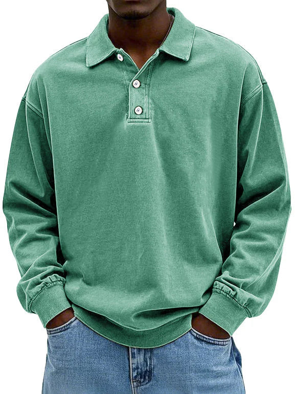 Polo Sweatshirt - Gekraagd - Gewassen - Oversized Pullover - Herenkleding-Boetiek Moda