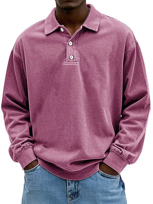 Polo Sweatshirt - Gekraagd - Gewassen - Oversized Pullover - Herenkleding-Boetiek Moda