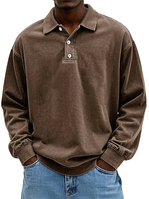 Polo Sweatshirt - Gekraagd - Gewassen - Oversized Pullover - Herenkleding-Boetiek Moda