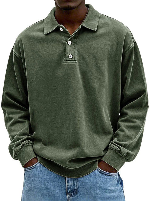 Polo Sweatshirt - Gekraagd - Gewassen - Oversized Pullover - Herenkleding-Boetiek Moda