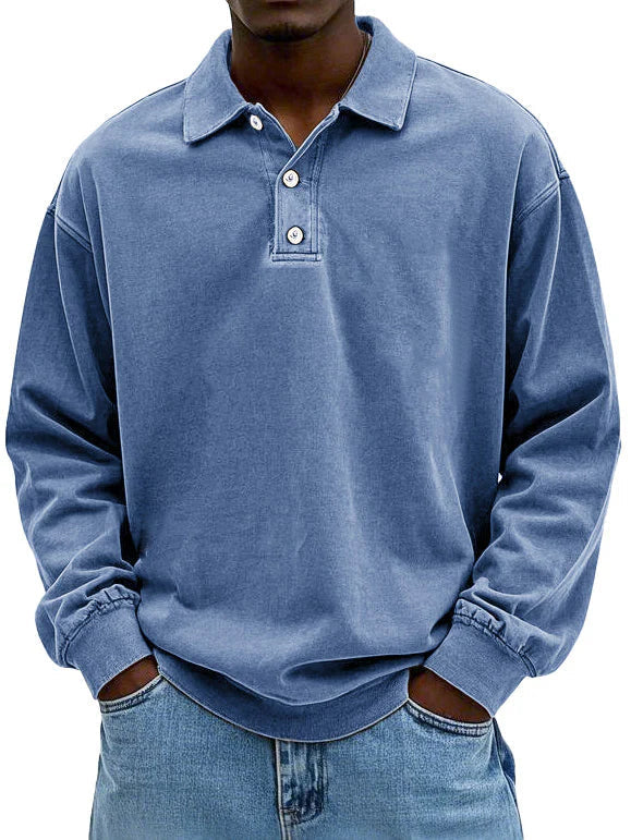 Polo Sweatshirt - Gekraagd - Gewassen - Oversized Pullover - Herenkleding-Boetiek Moda