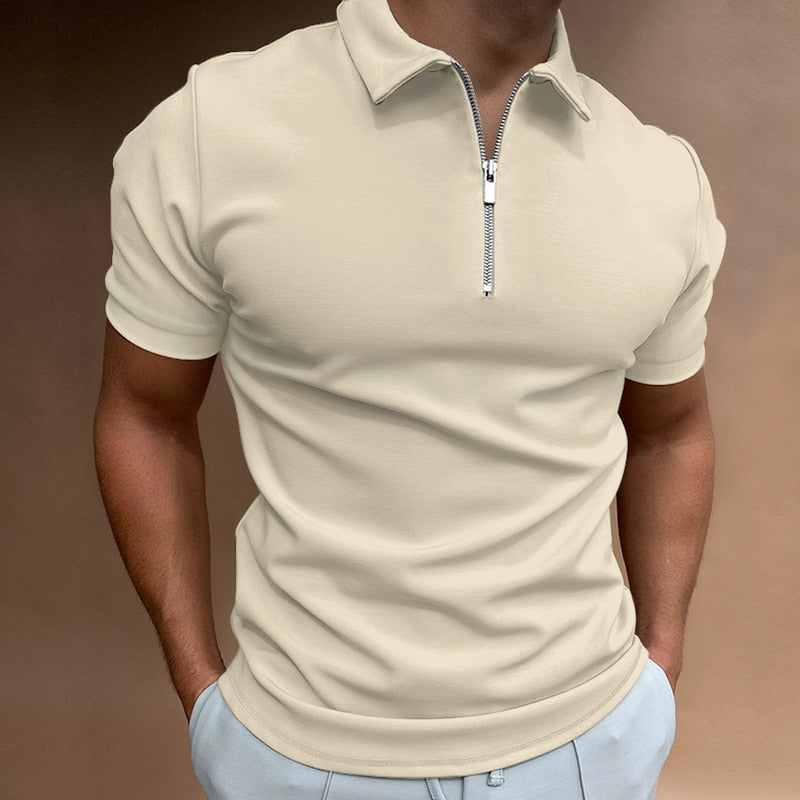 Polo T-shirt | Effen | Met kraag | T-shirt met kwartritssluiting | Poloshirt voor mannen-Boetiek Moda