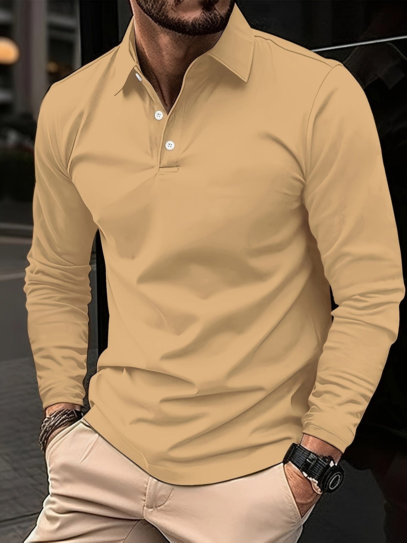 Polo met lange mouwen - Polo met kraag en knoopsluiting voor heren-Boetiek Moda
