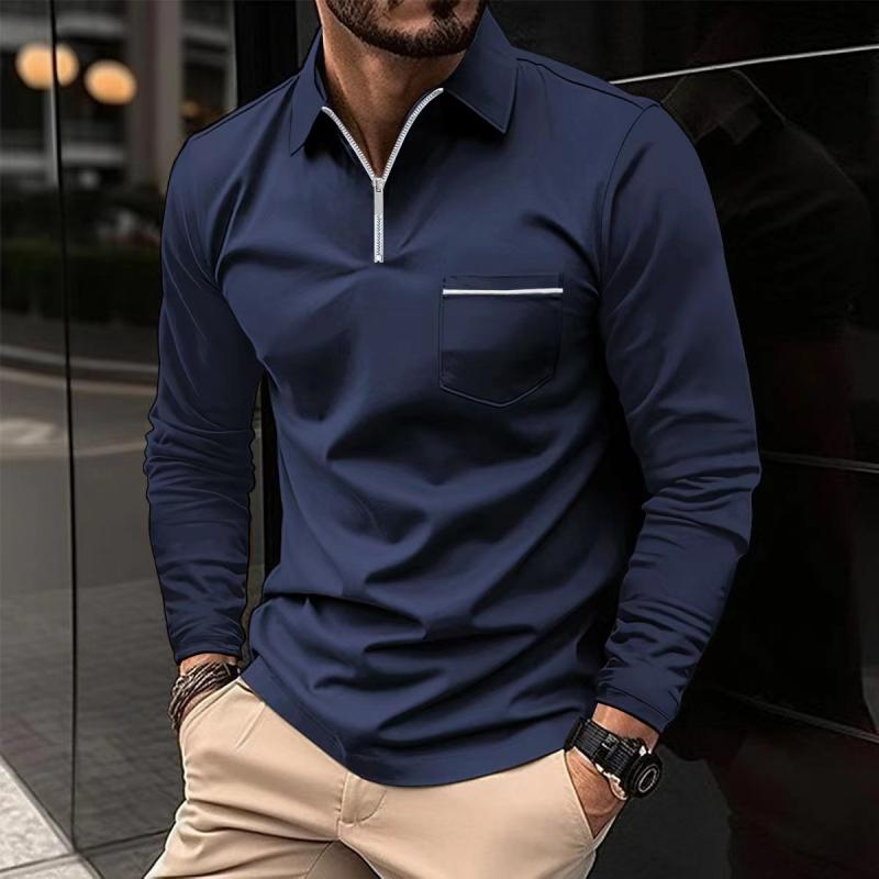 Polo met lange mouwen - Polo met kraag en kwartritssluiting voor heren-Boetiek Moda