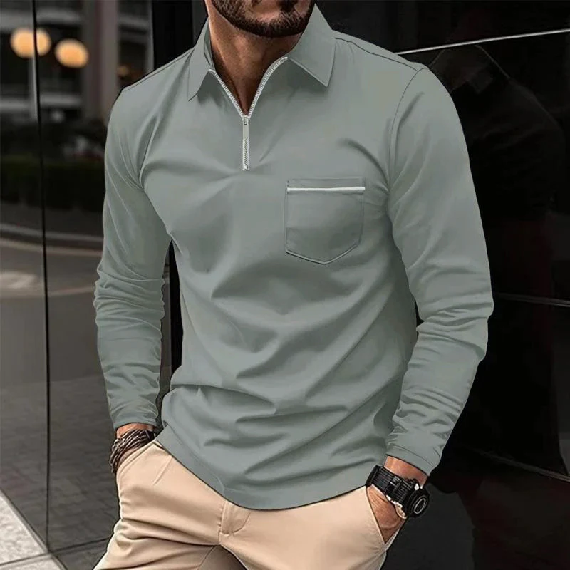 Polo met lange mouwen - Polo met kraag en kwartritssluiting voor heren-Boetiek Moda