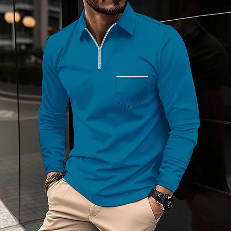 Polo met lange mouwen - Polo met kraag en kwartritssluiting voor heren-Boetiek Moda