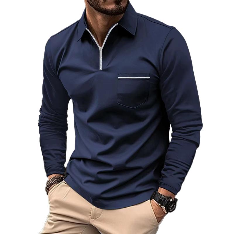 Polo met lange mouwen - Polo met kraag en kwartritssluiting voor heren-Boetiek Moda