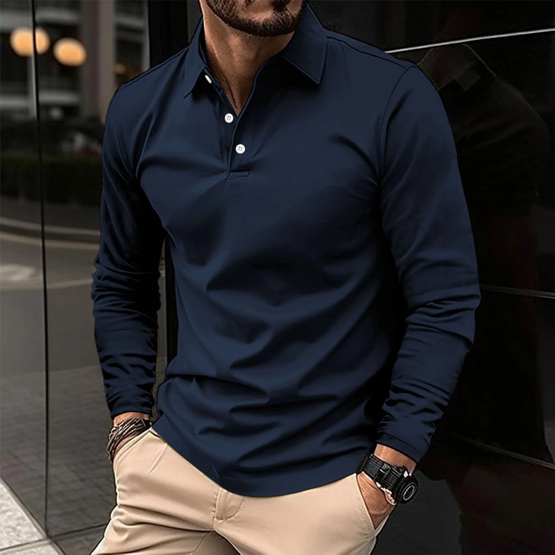 Poloshirt - Poloshirt met kraag en lange mouwen voor heren-Boetiek Moda
