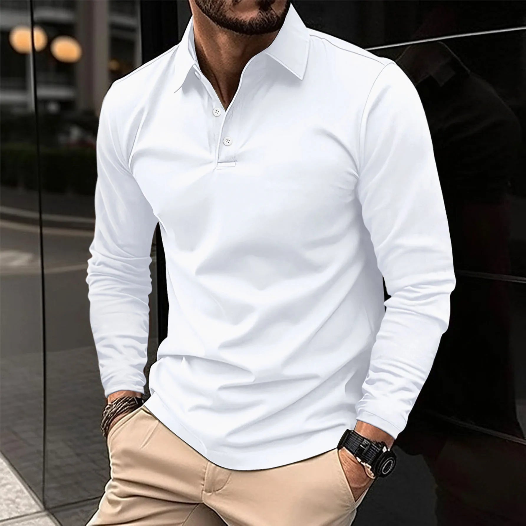 Poloshirt - Poloshirt met kraag en lange mouwen voor heren-Boetiek Moda