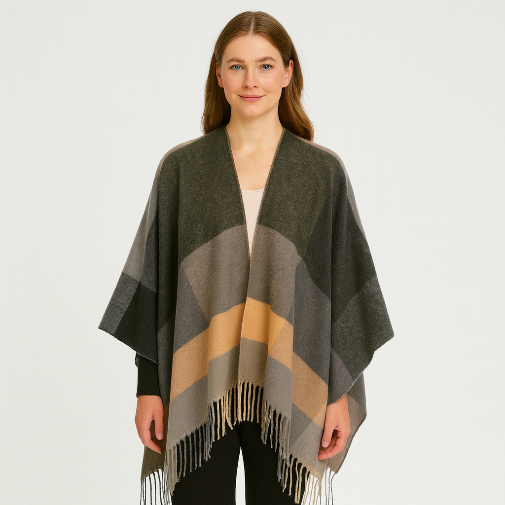 Poncho - Oversized geruite sjaalponcho voor dames-Boetiek Moda