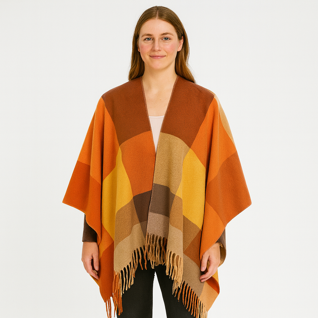 Poncho - Oversized geruite sjaalponcho voor dames-Boetiek Moda