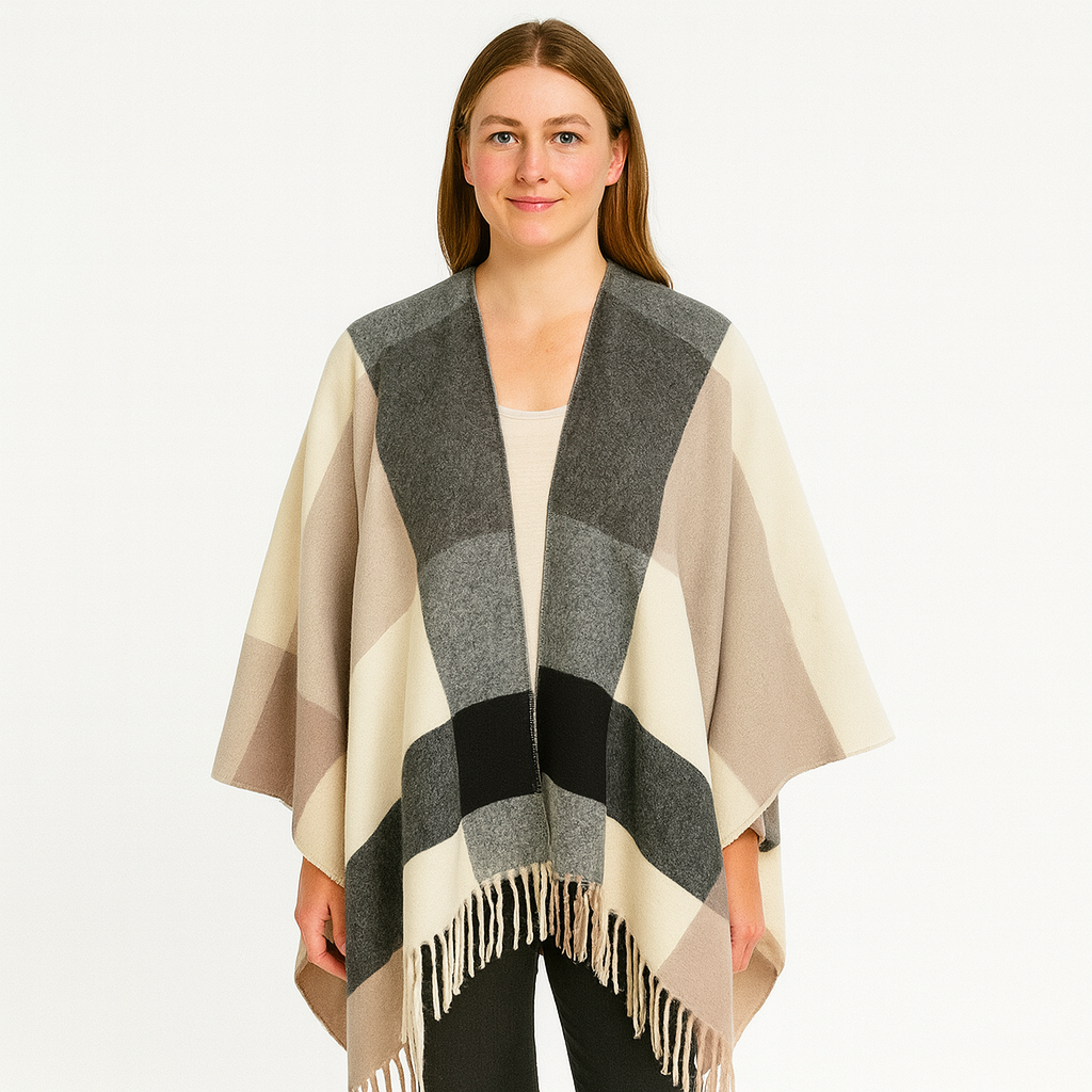 Poncho - Oversized geruite sjaalponcho voor dames-Boetiek Moda