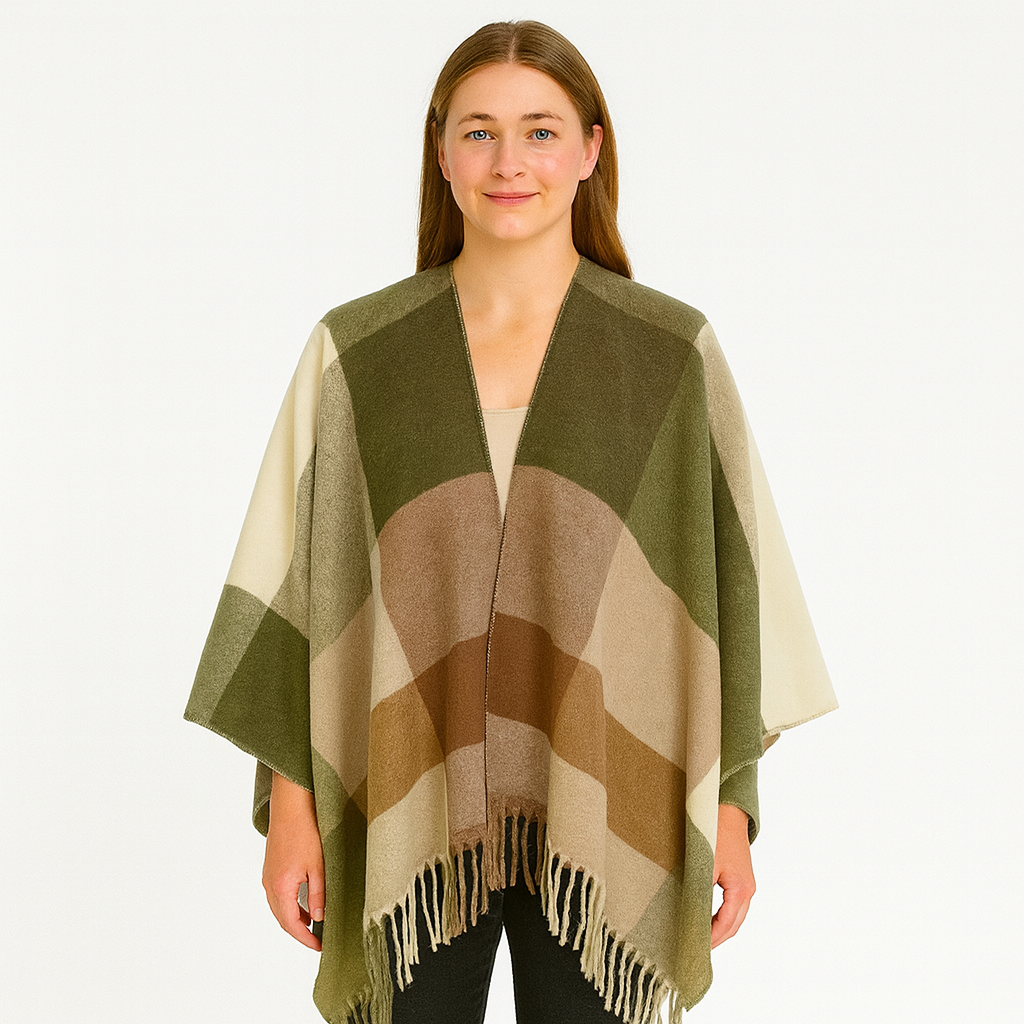 Poncho - Oversized geruite sjaalponcho voor dames-Boetiek Moda