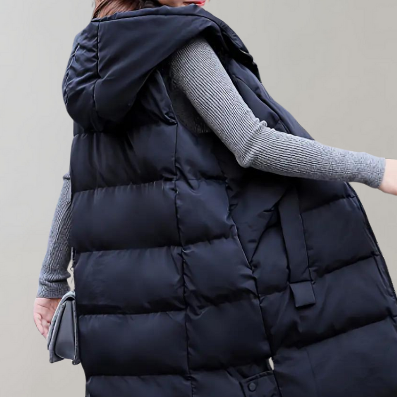 Puffer Vest - Vrouwen Lang Zip-Up Capuchon Winter Vest Bodywarmer-Boetiek Moda