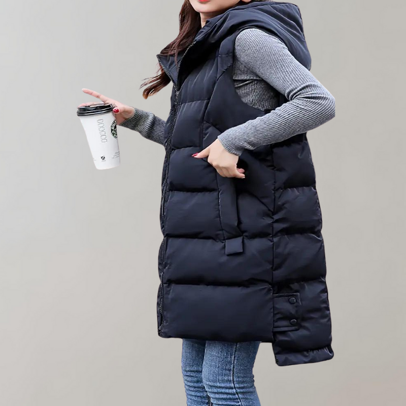 Puffer Vest - Vrouwen Lang Zip-Up Capuchon Winter Vest Bodywarmer-Boetiek Moda