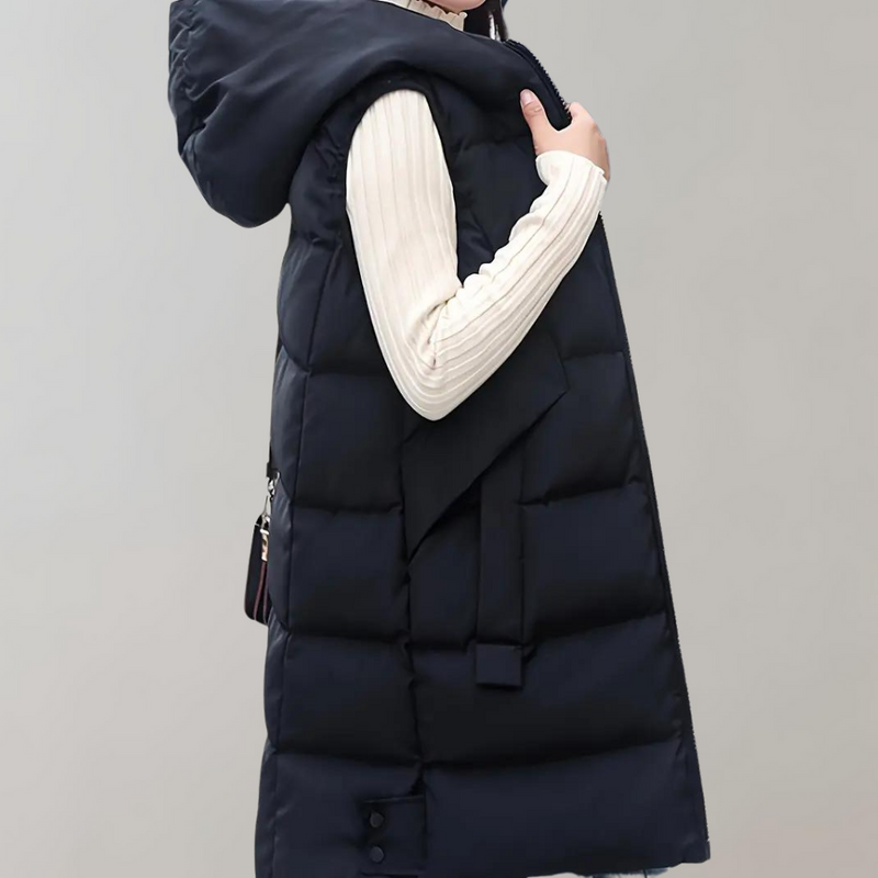 Puffer Vest - Vrouwen Lang Zip-Up Capuchon Winter Vest Bodywarmer-Boetiek Moda