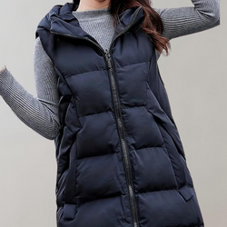 Puffer Vest - Vrouwen Lang Zip-Up Capuchon Winter Vest Bodywarmer-Boetiek Moda