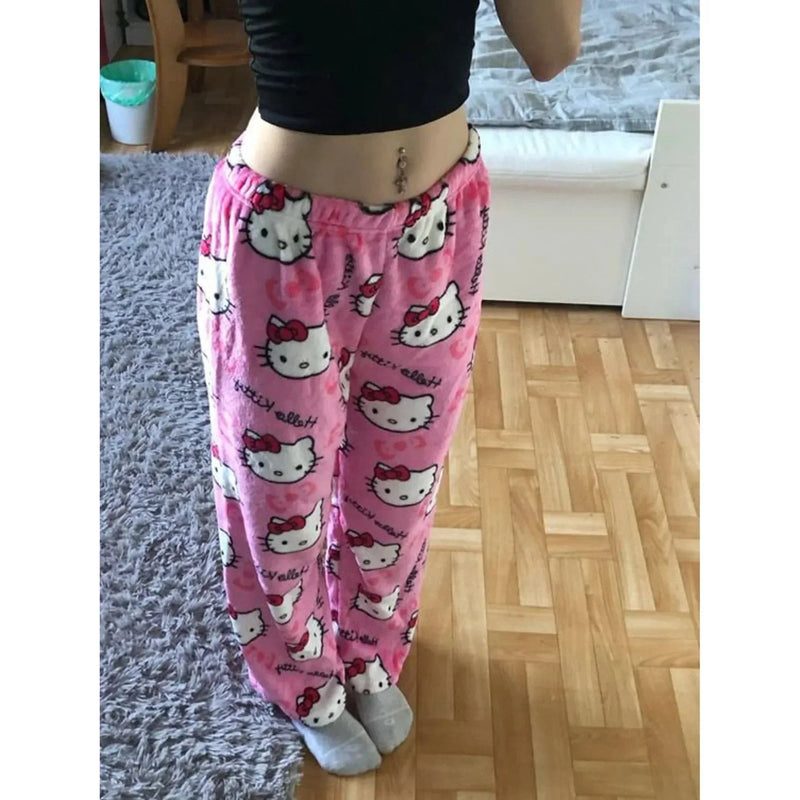 Pyjamabroek - Comfy - Kattenprint - Fluffy PJ Broek - Fleece Pyjamabroek-Boetiek Moda