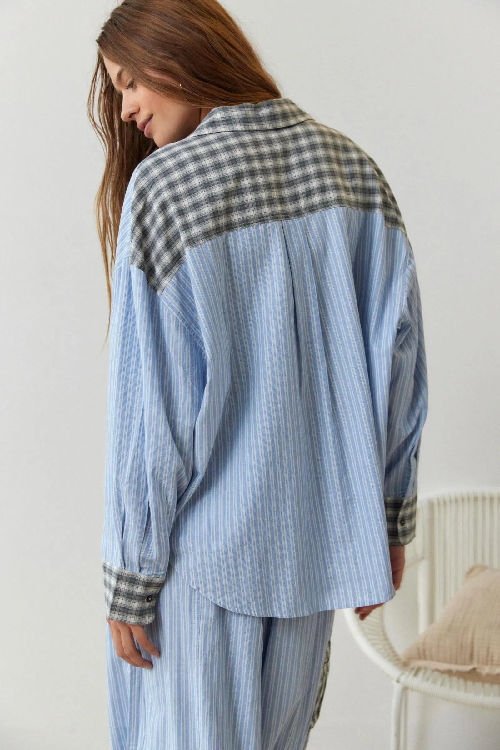 Pyjamaset - Dames pyjamaset met lange mouwen van katoen met ruitjesmotief-Boetiek Moda