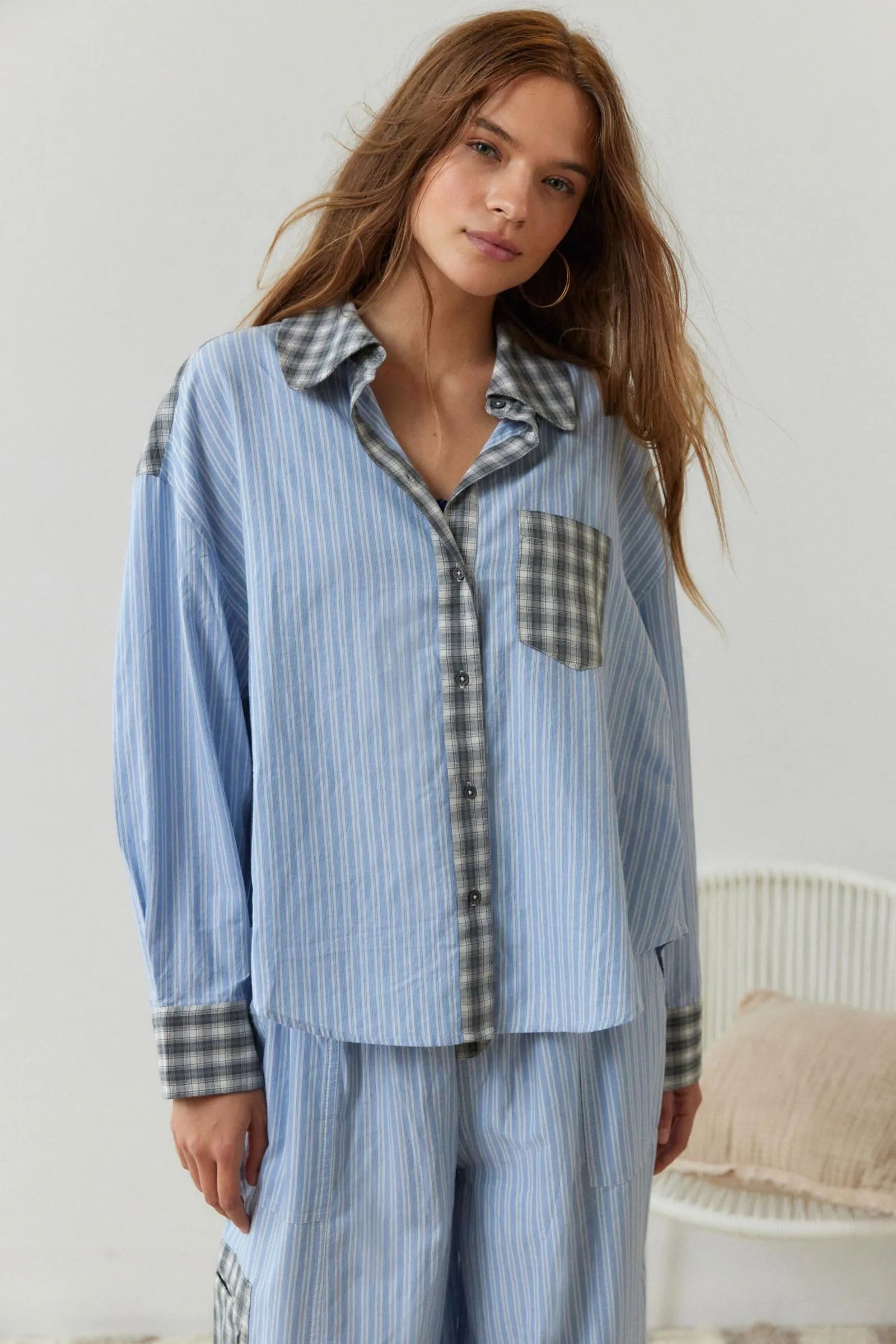 Pyjamaset - Dames pyjamaset met lange mouwen van katoen met ruitjesmotief-Boetiek Moda