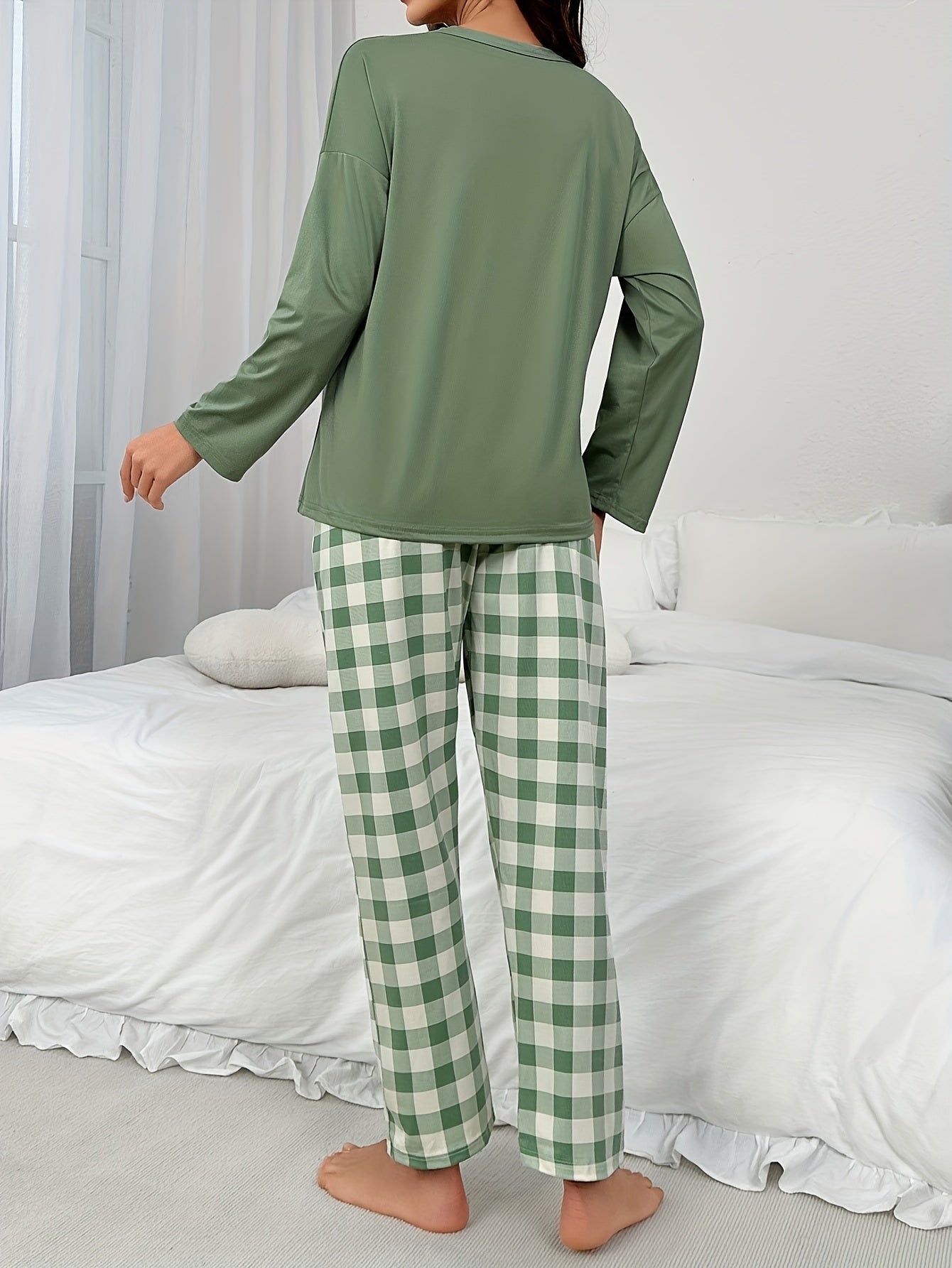 Pyjamaset - Groen - Ruit - Pyjama met lange mouwen - Damespyjama's-Boetiek Moda