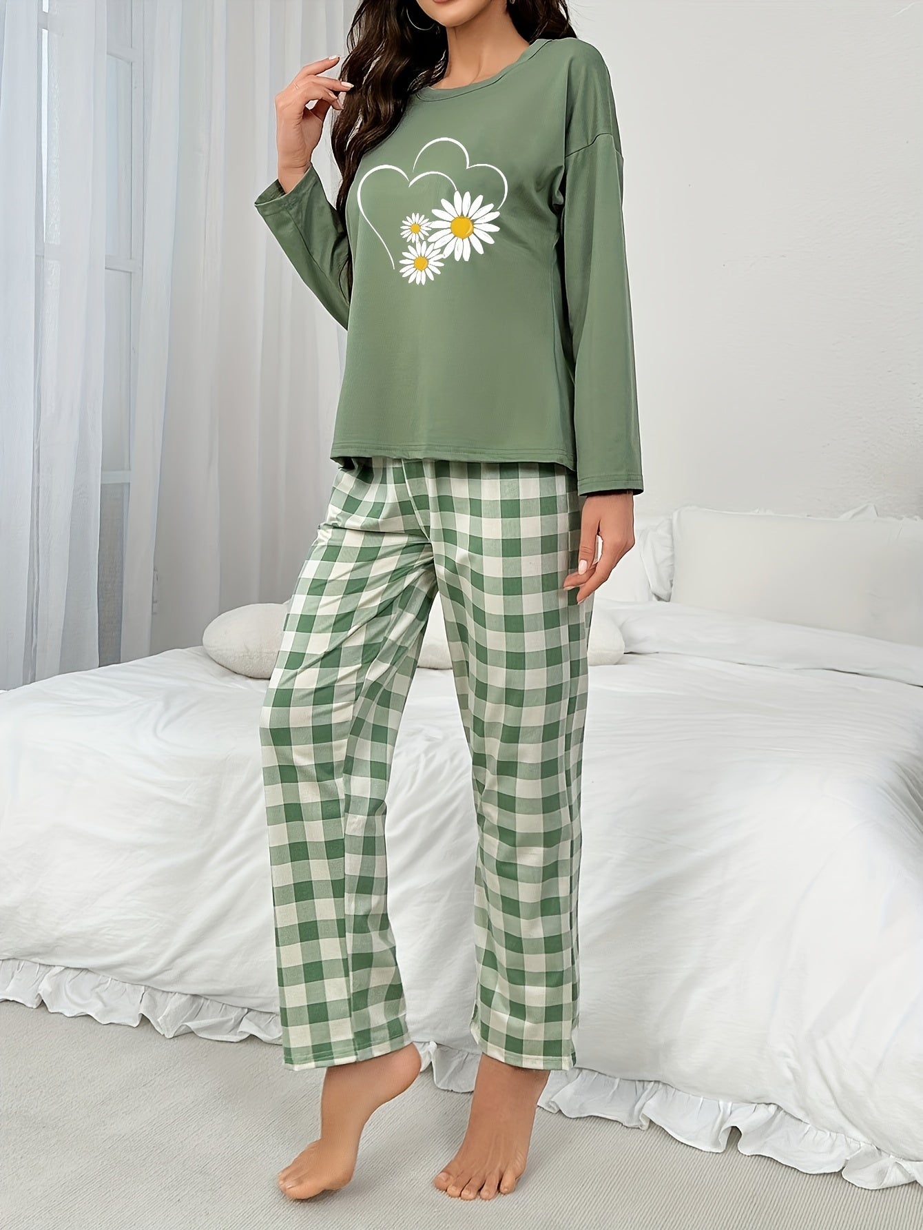 Pyjamaset - Groen - Ruit - Pyjama met lange mouwen - Damespyjama's-Boetiek Moda