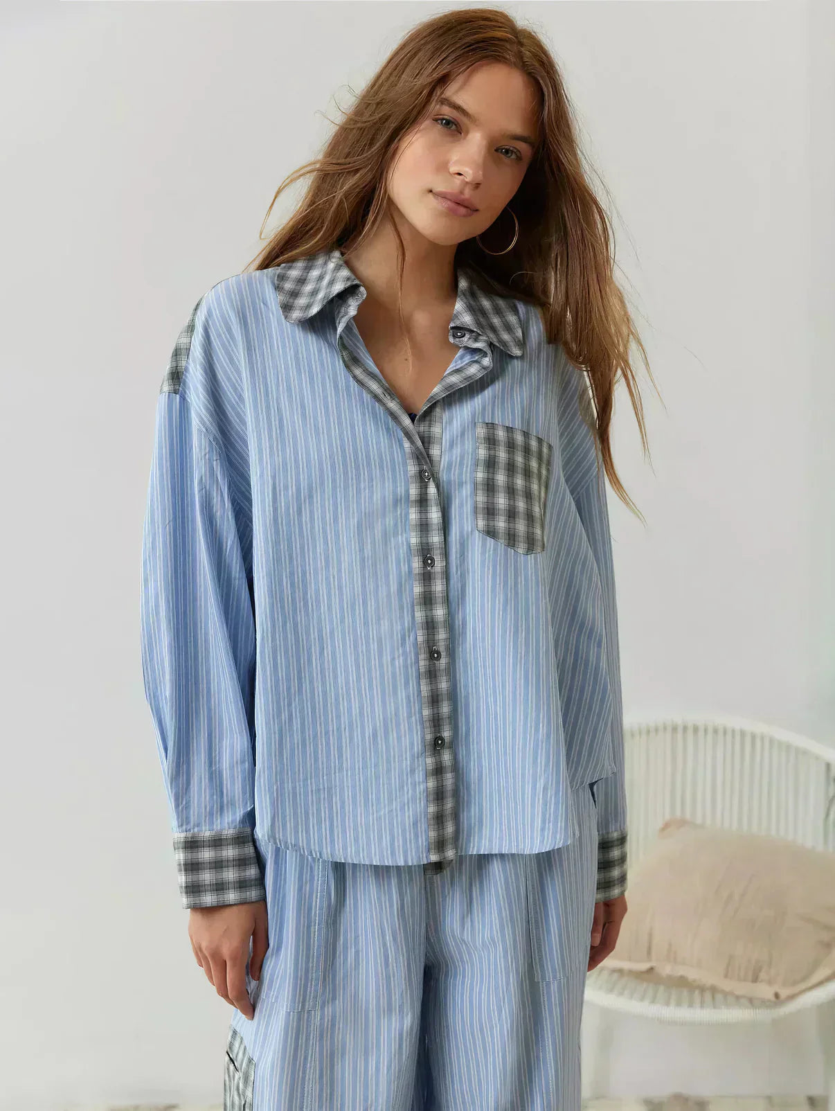 Pyjamaset - Ruime pyjama met lange mouwen en ruitjesmotief voor dames-Boetiek Moda
