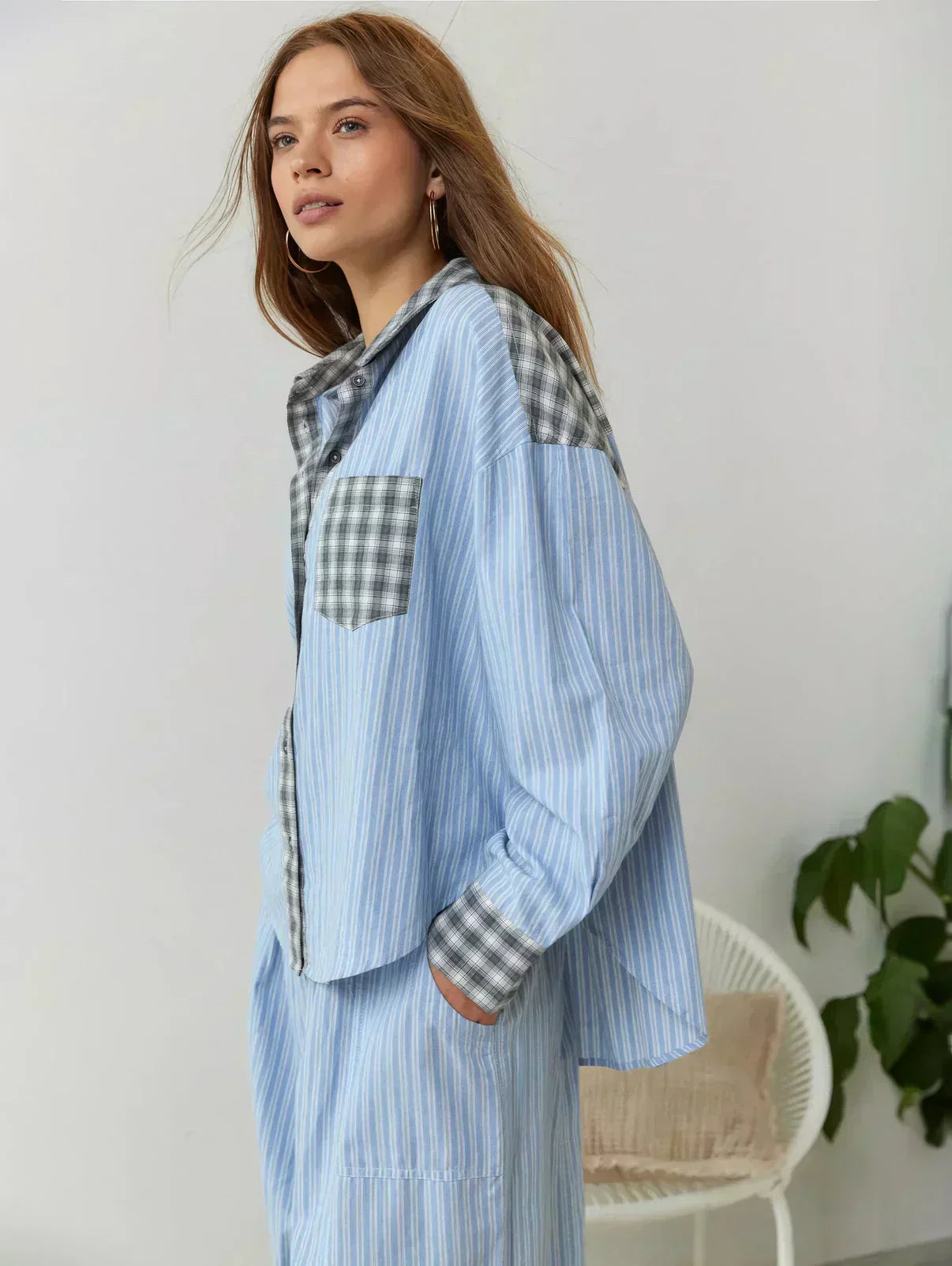 Pyjamaset - Ruime pyjama met lange mouwen en ruitjesmotief voor dames-Boetiek Moda