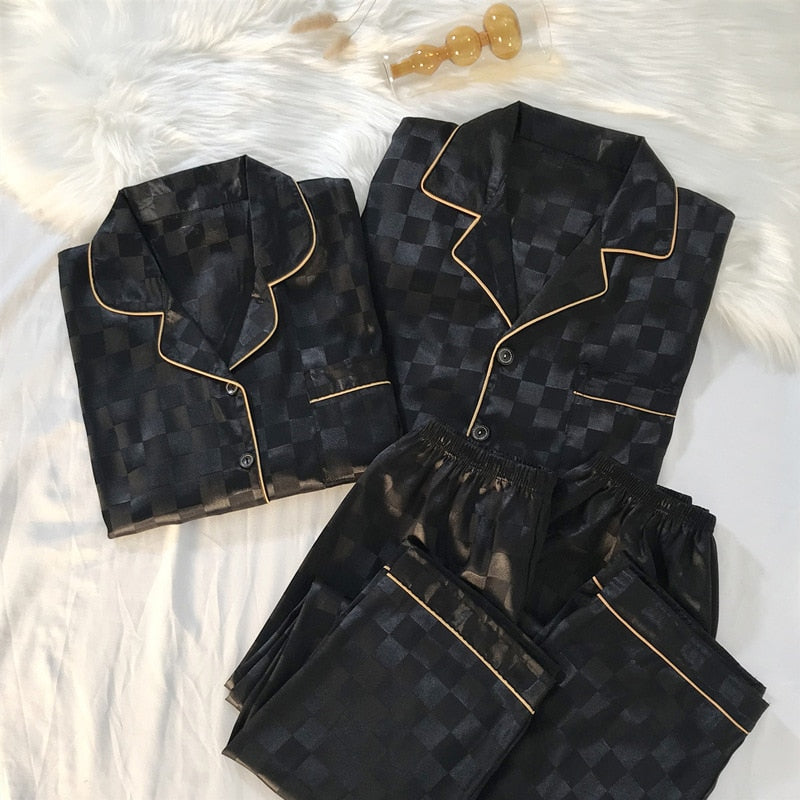 Pyjamaset - Satijnen Pyjamaslaapgoed Met Lange Mouwen Voor Mannen En Vrouwen-Boetiek Moda