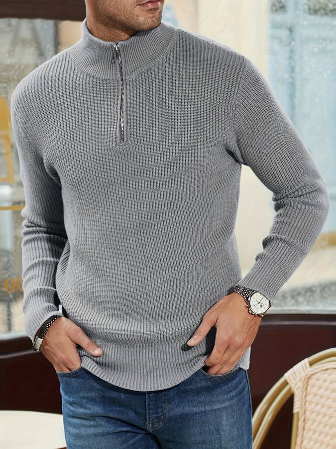 Quarter-Zip Jumper - Gebreide herentrui met halve rits voor de winter-Boetiek Moda