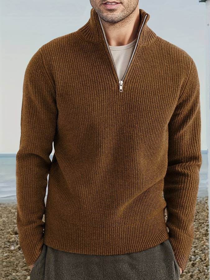 Quarter-Zip Jumper - Gebreide herentrui met halve rits voor de winter-Boetiek Moda