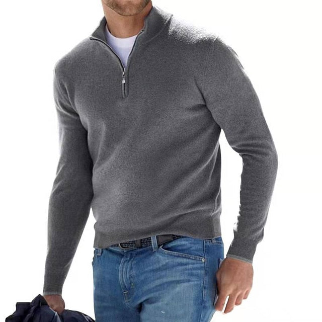 Quarter-Zip Jumper - Gebreide pullover met halve rits voor heren-Boetiek Moda