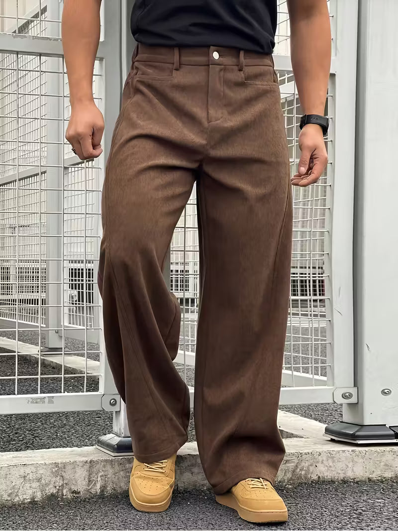 Rechte broek - Zwarte en bruine losse broek voor mannen-Boetiek Moda