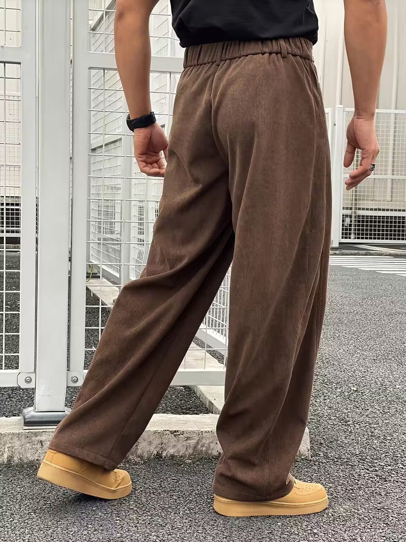 Rechte broek - Zwarte en bruine losse broek voor mannen-Boetiek Moda