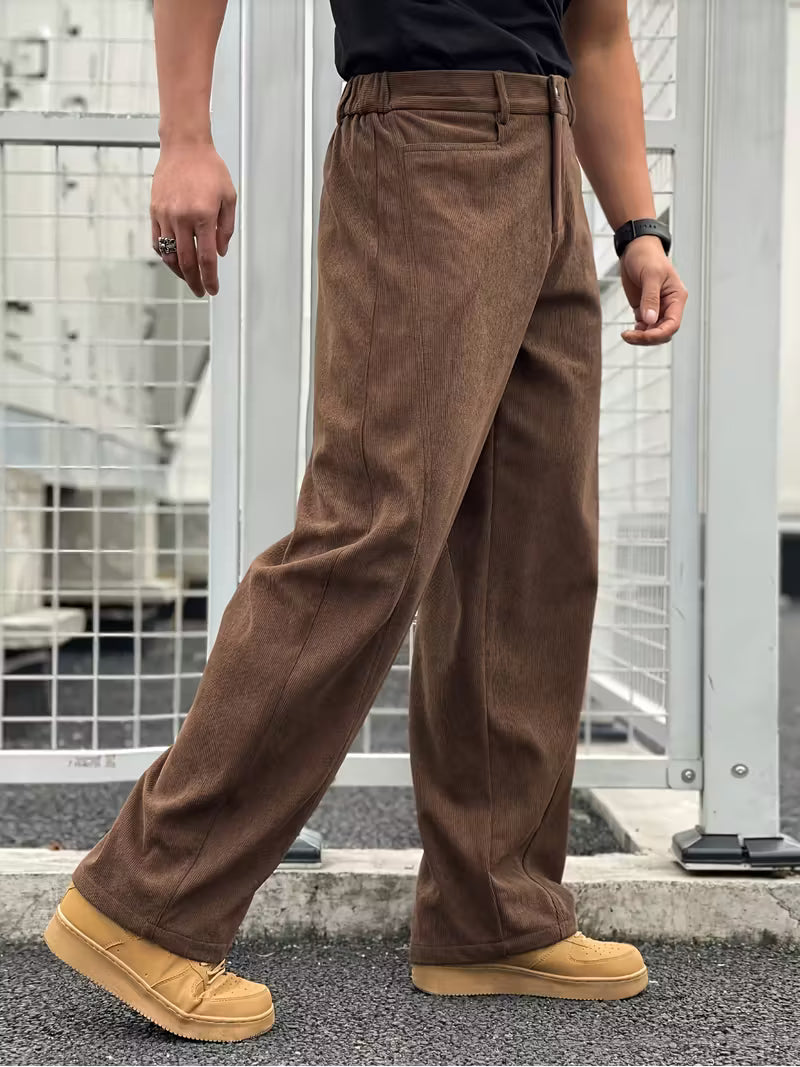 Rechte broek - Zwarte en bruine losse broek voor mannen-Boetiek Moda
