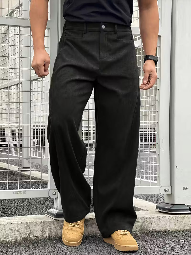 Rechte broek - Zwarte en bruine losse broek voor mannen-Boetiek Moda