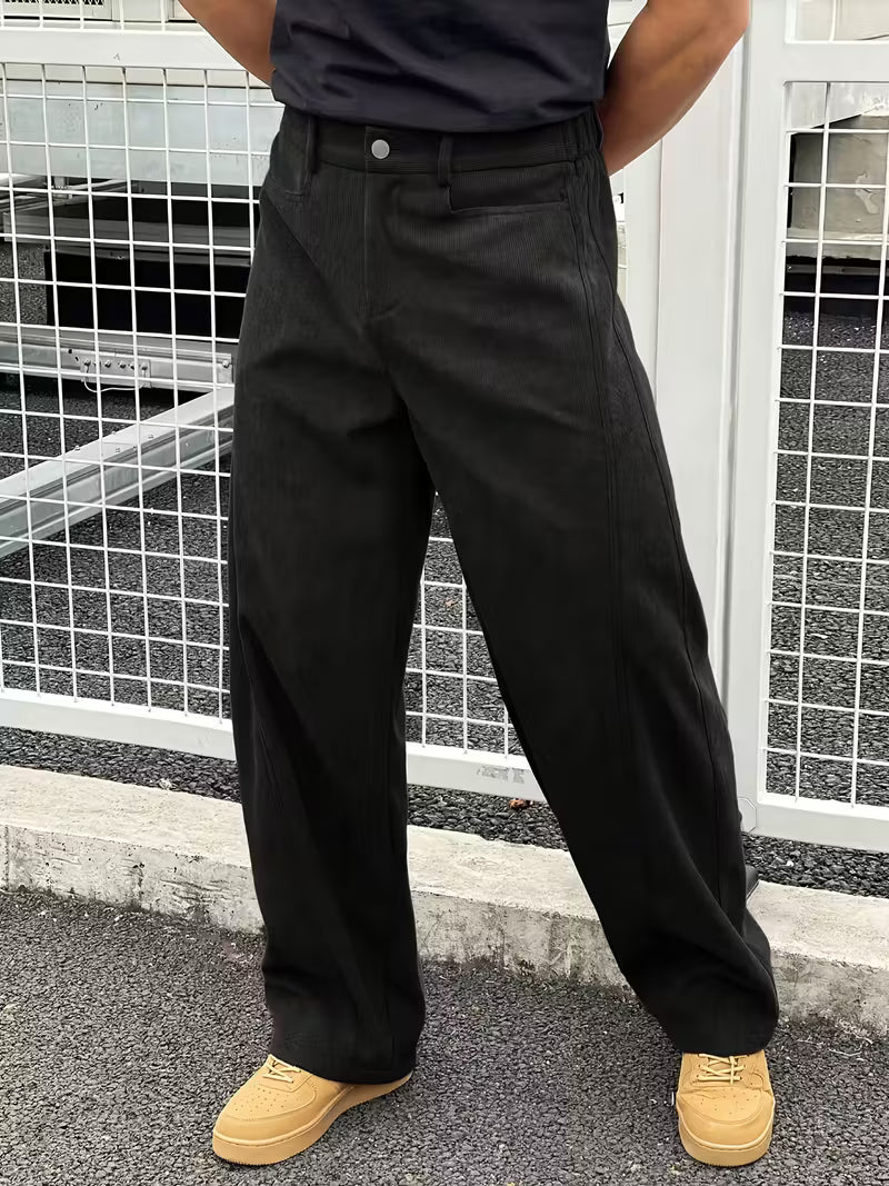 Rechte broek - Zwarte en bruine losse broek voor mannen-Boetiek Moda