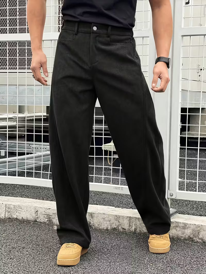 Rechte broek - Zwarte en bruine losse broek voor mannen-Boetiek Moda