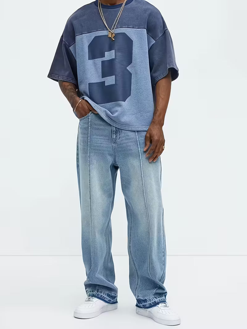 Rechte jeans | Hoge taille | Gewassen | Losse pasvorm | Herenjeans-Boetiek Moda