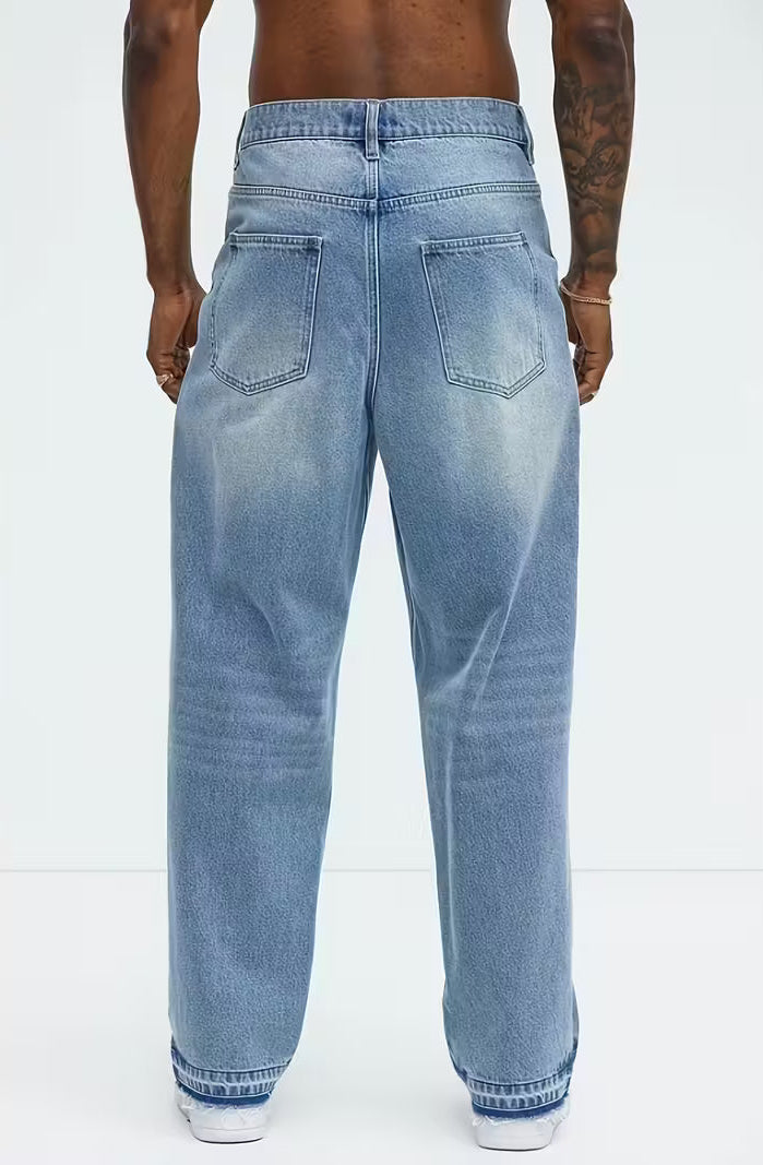 Rechte jeans | Hoge taille | Gewassen | Losse pasvorm | Herenjeans-Boetiek Moda