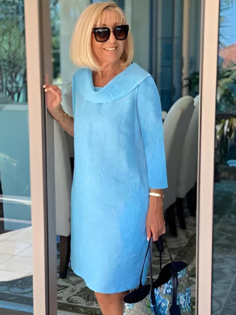 Reverskraag jurk | Lange mouwen | Losse pasvorm | Knie-lengte jurk | Zomerjurk-Boetiek Moda