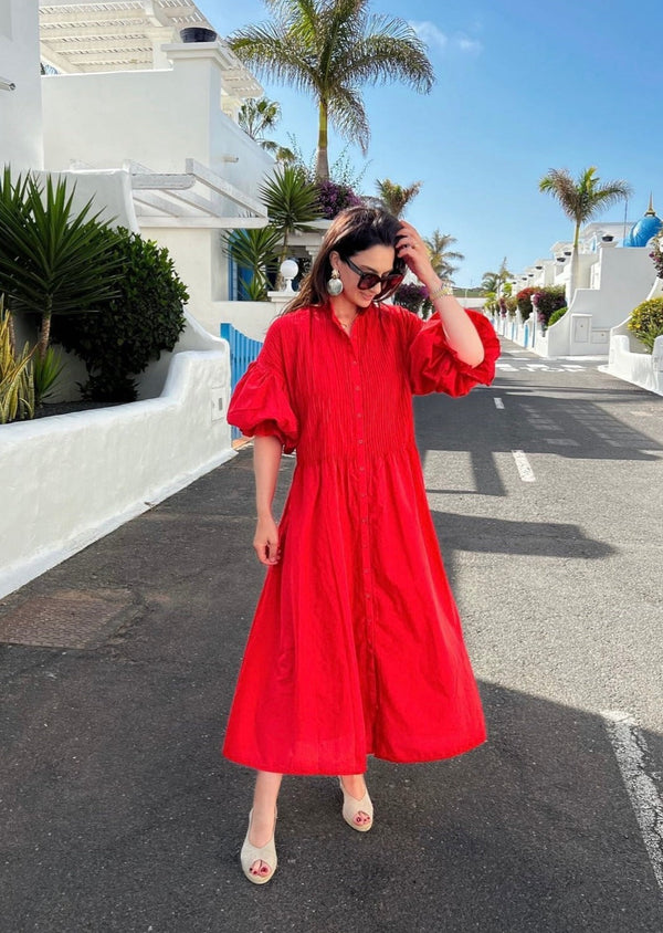 Rood jurk - Button-Up - Pofmouw - Zomerjurk - Maxi Jurk-Boetiek Moda