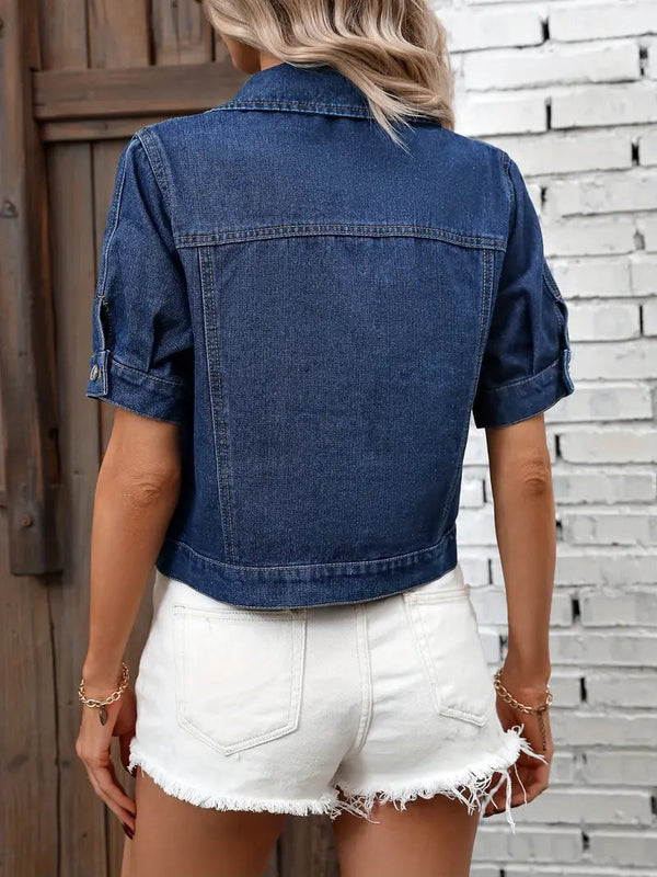 Sabrine Denim jack | Denim overhemd met korte mouwen voor dames-Boetiek Moda