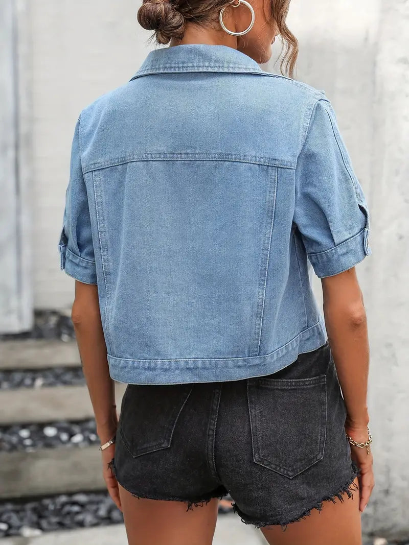 Sabrine Denim jack | Denim overhemd met korte mouwen voor dames-Boetiek Moda