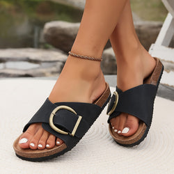 Sandalen met gespsluiting - Slip-On - Zomer - Slippers met kurkzool - Damessandalen-Boetiek Moda