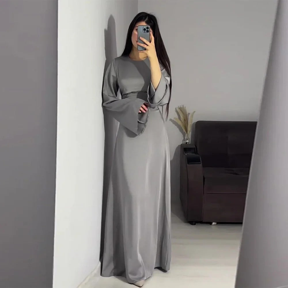 Satijnen Jurk - Elegant - Klokmouwen - Jurk met lange mouwen - Maxi satijnen jurk-Boetiek Moda