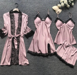 Satijnen Pyjama Set - Luxe Zomersatijnen Pyjama Set met Kant Voor Dames-Boetiek Moda