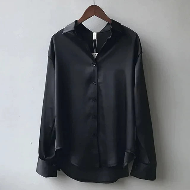 Satijnen blouse | Lange Mouwen | Los model | Knoopsluiting | Vrouwenhemden-Boetiek Moda